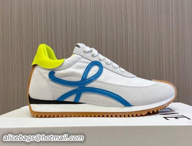 Best Product Loewe Flow Runner Sneakers in Nylon and Suede L81502 White/Blue 081502