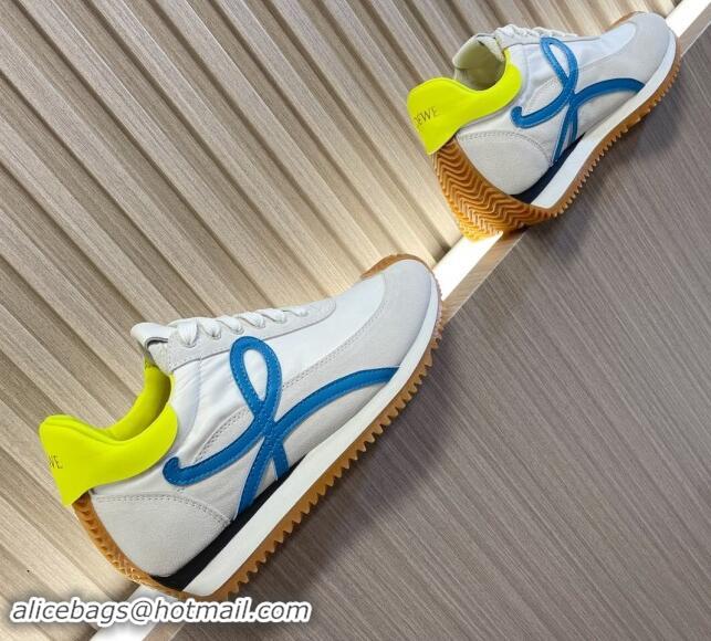 Best Product Loewe Flow Runner Sneakers in Nylon and Suede L81502 White/Blue 081502