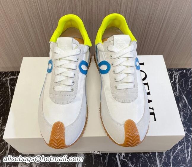 Best Product Loewe Flow Runner Sneakers in Nylon and Suede L81502 White/Blue 081502