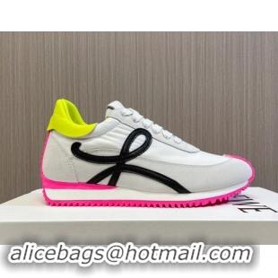 Charming Loewe Flow Runner Sneakers in Nylon and Suede L81503 White/Rosy/Black 081503