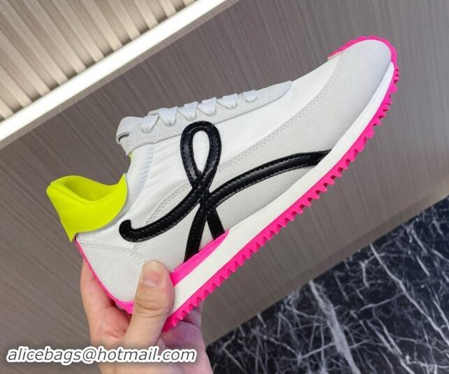 Charming Loewe Flow Runner Sneakers in Nylon and Suede L81503 White/Rosy/Black 081503