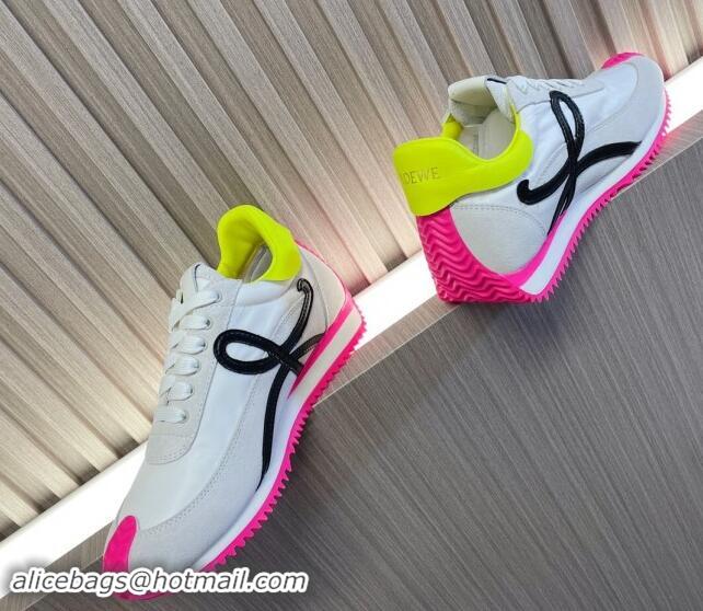 Charming Loewe Flow Runner Sneakers in Nylon and Suede L81503 White/Rosy/Black 081503