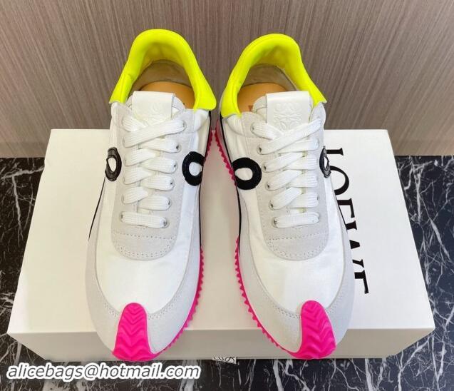 Charming Loewe Flow Runner Sneakers in Nylon and Suede L81503 White/Rosy/Black 081503