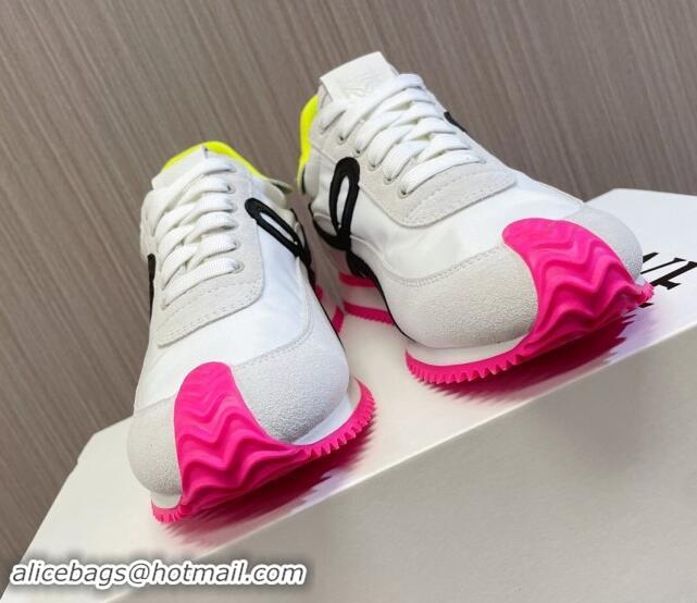 Charming Loewe Flow Runner Sneakers in Nylon and Suede L81503 White/Rosy/Black 081503