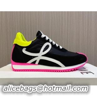 Good Product Loewe Flow Runner Sneakers in Nylon and Suede L81504 Black/White/Rosy 081504