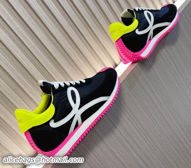 Good Product Loewe Flow Runner Sneakers in Nylon and Suede L81504 Black/White/Rosy 081504