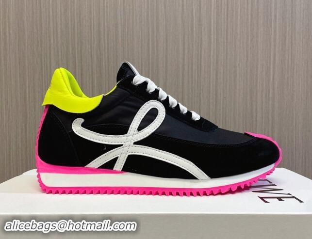 Good Product Loewe Flow Runner Sneakers in Nylon and Suede L81504 Black/White/Rosy 081504