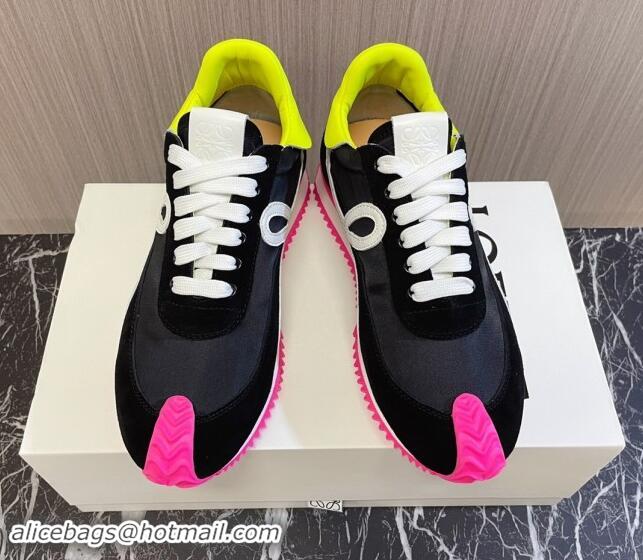 Good Product Loewe Flow Runner Sneakers in Nylon and Suede L81504 Black/White/Rosy 081504