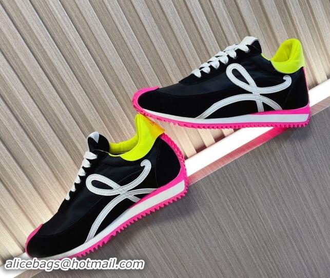 Good Product Loewe Flow Runner Sneakers in Nylon and Suede L81504 Black/White/Rosy 081504