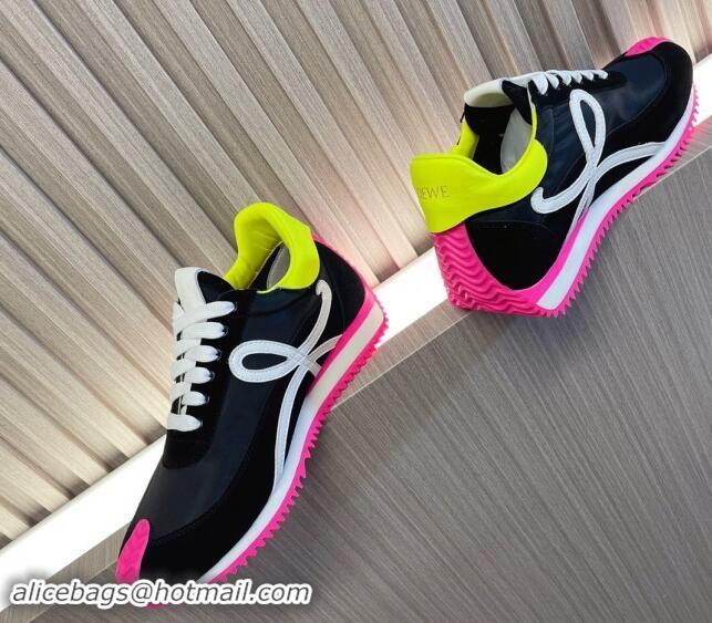 Good Product Loewe Flow Runner Sneakers in Nylon and Suede L81504 Black/White/Rosy 081504