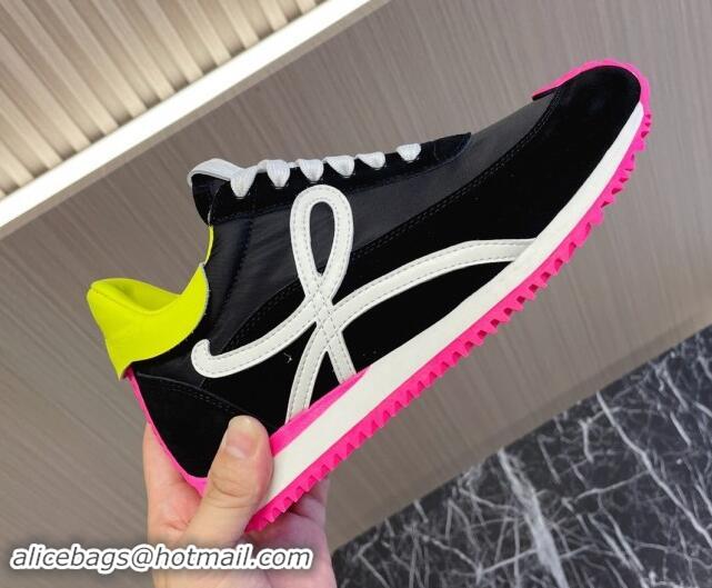 Good Product Loewe Flow Runner Sneakers in Nylon and Suede L81504 Black/White/Rosy 081504