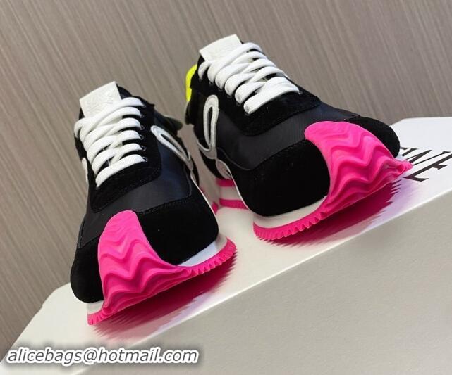 Good Product Loewe Flow Runner Sneakers in Nylon and Suede L81504 Black/White/Rosy 081504