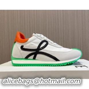 Stylish Loewe Flow Runner Sneakers in Nylon and Suede L81505 Green/White/Black 081505