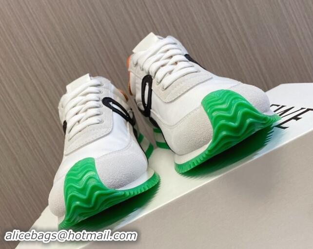 Stylish Loewe Flow Runner Sneakers in Nylon and Suede L81505 Green/White/Black 081505