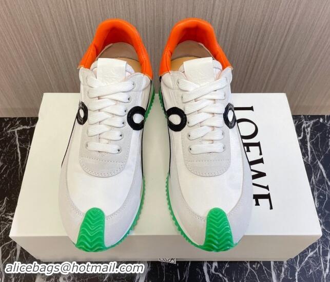 Stylish Loewe Flow Runner Sneakers in Nylon and Suede L81505 Green/White/Black 081505