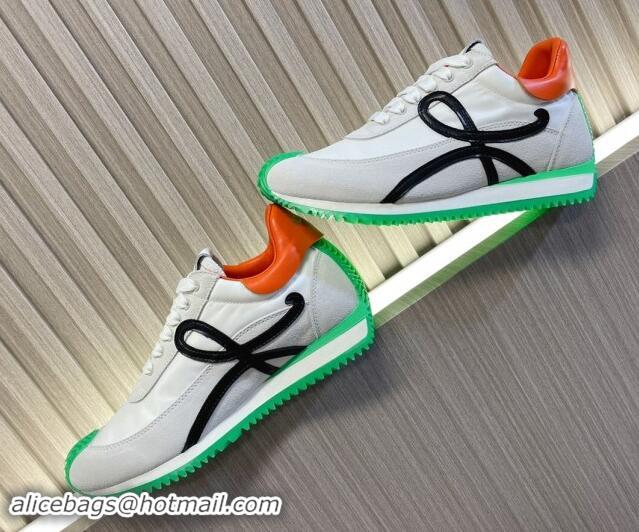 Stylish Loewe Flow Runner Sneakers in Nylon and Suede L81505 Green/White/Black 081505