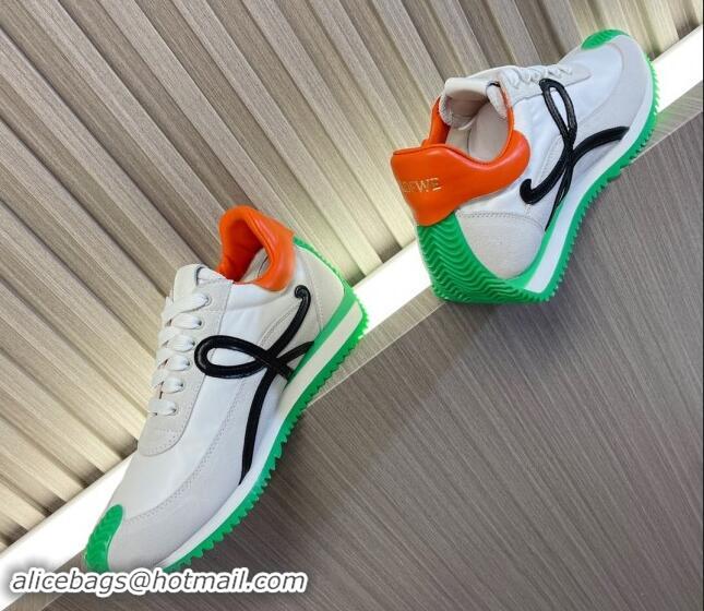 Stylish Loewe Flow Runner Sneakers in Nylon and Suede L81505 Green/White/Black 081505