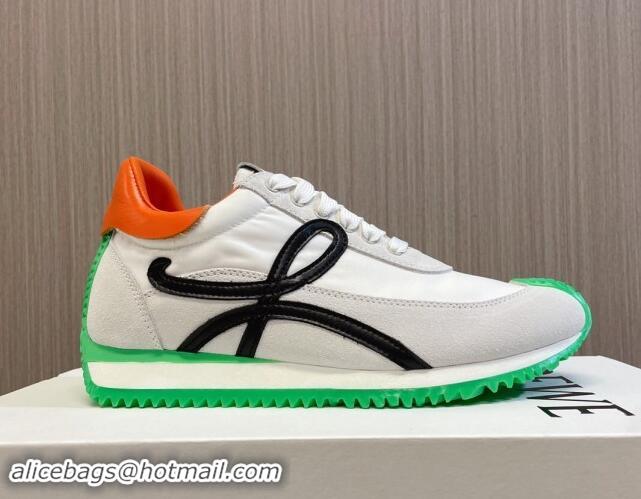 Stylish Loewe Flow Runner Sneakers in Nylon and Suede L81505 Green/White/Black 081505