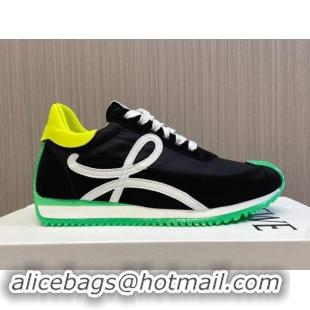 Stylish Loewe Flow Runner Sneakers in Nylon and Suede L81506 Green/White/Black 081506