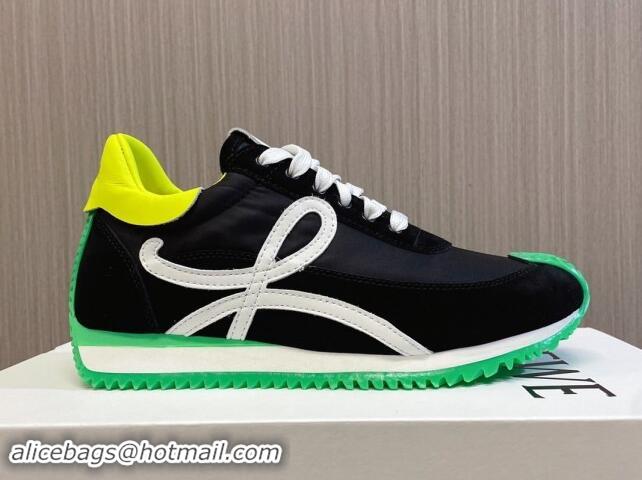 Stylish Loewe Flow Runner Sneakers in Nylon and Suede L81506 Green/White/Black 081506