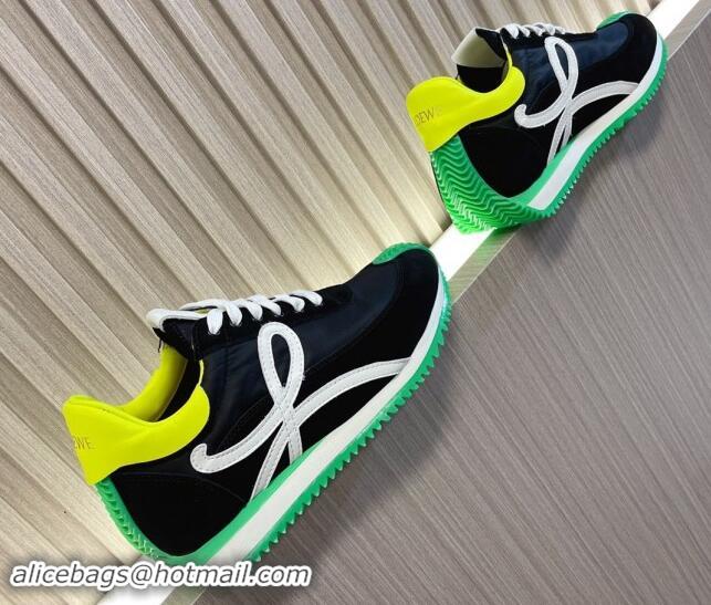 Stylish Loewe Flow Runner Sneakers in Nylon and Suede L81506 Green/White/Black 081506