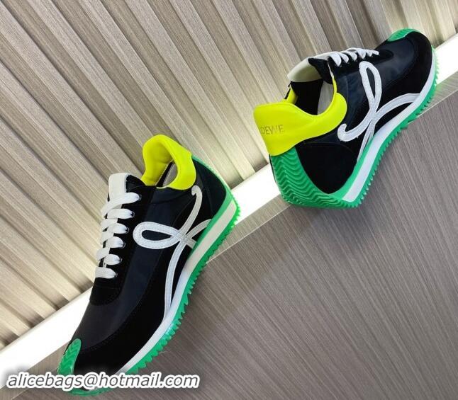 Stylish Loewe Flow Runner Sneakers in Nylon and Suede L81506 Green/White/Black 081506