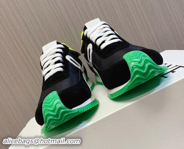 Stylish Loewe Flow Runner Sneakers in Nylon and Suede L81506 Green/White/Black 081506