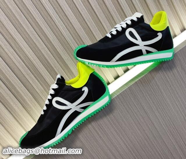 Stylish Loewe Flow Runner Sneakers in Nylon and Suede L81506 Green/White/Black 081506