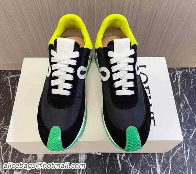 Stylish Loewe Flow Runner Sneakers in Nylon and Suede L81506 Green/White/Black 081506