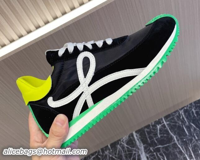 Stylish Loewe Flow Runner Sneakers in Nylon and Suede L81506 Green/White/Black 081506