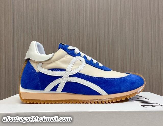 Shop Duplicate Loewe Flow Runner Sneakers in Nylon and Suede L81507 Blue/White 081507