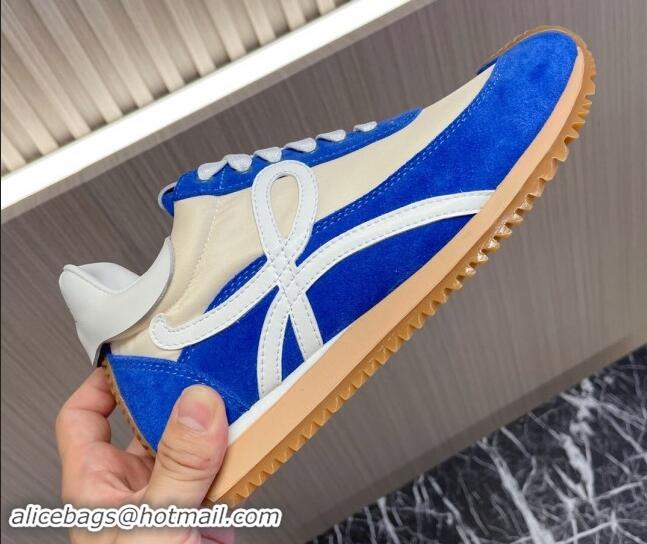 Shop Duplicate Loewe Flow Runner Sneakers in Nylon and Suede L81507 Blue/White 081507