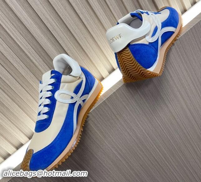 Shop Duplicate Loewe Flow Runner Sneakers in Nylon and Suede L81507 Blue/White 081507