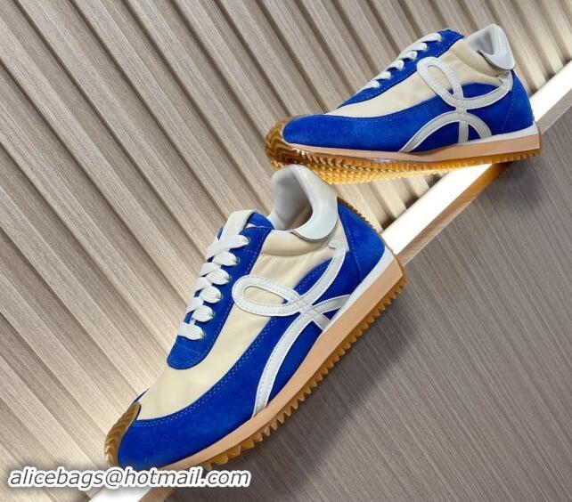 Shop Duplicate Loewe Flow Runner Sneakers in Nylon and Suede L81507 Blue/White 081507