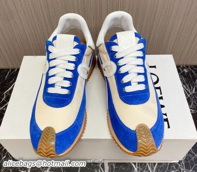 Shop Duplicate Loewe Flow Runner Sneakers in Nylon and Suede L81507 Blue/White 081507