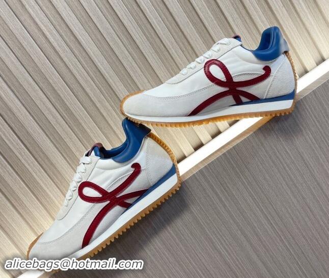 Popular Style Loewe Flow Runner Sneakers in Nylon and Suede L81508 Blue/White/Burgundy 081508