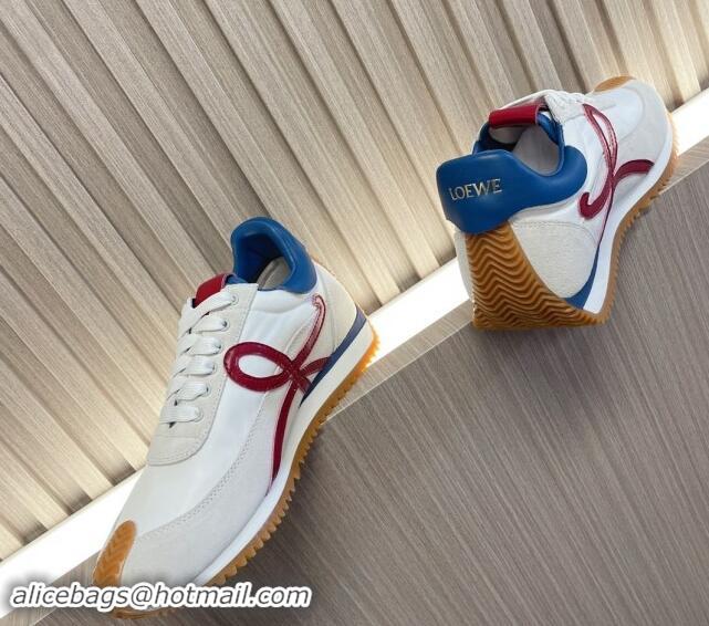 Popular Style Loewe Flow Runner Sneakers in Nylon and Suede L81508 Blue/White/Burgundy 081508