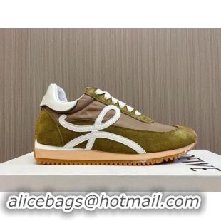 Top Design Loewe Flow Runner Sneakers in Nylon and Suede L81509 Green/White 081509