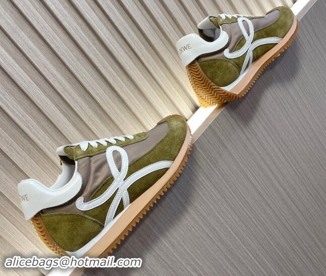 Top Design Loewe Flow Runner Sneakers in Nylon and Suede L81509 Green/White 081509