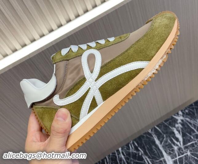 Top Design Loewe Flow Runner Sneakers in Nylon and Suede L81509 Green/White 081509