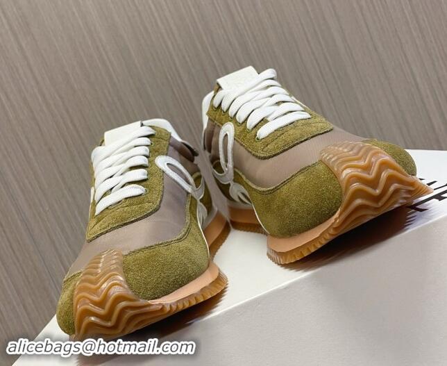 Top Design Loewe Flow Runner Sneakers in Nylon and Suede L81509 Green/White 081509