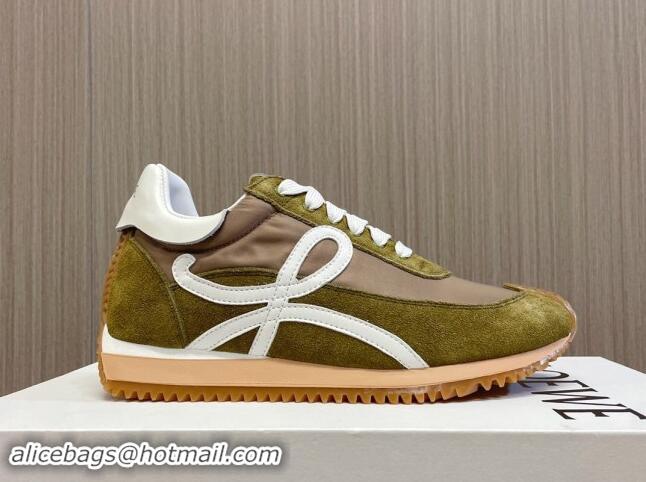 Top Design Loewe Flow Runner Sneakers in Nylon and Suede L81509 Green/White 081509