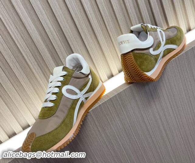 Top Design Loewe Flow Runner Sneakers in Nylon and Suede L81509 Green/White 081509