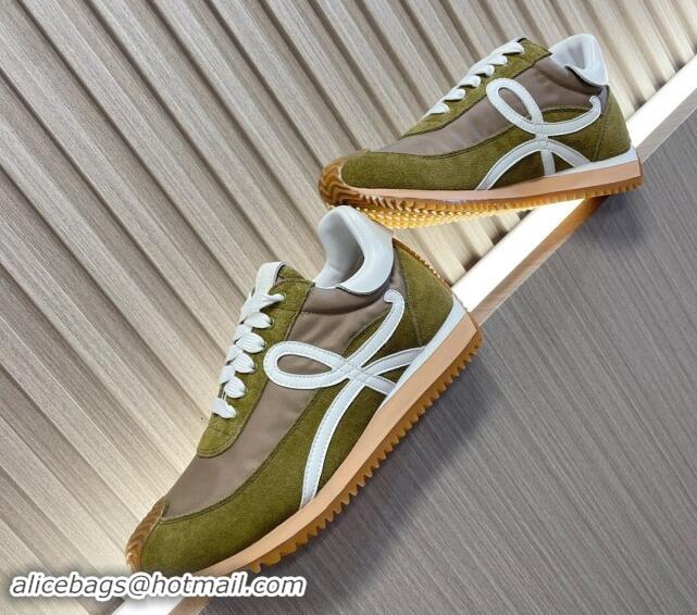 Top Design Loewe Flow Runner Sneakers in Nylon and Suede L81509 Green/White 081509