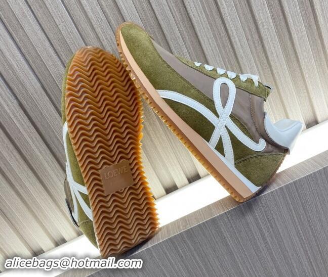 Top Design Loewe Flow Runner Sneakers in Nylon and Suede L81509 Green/White 081509