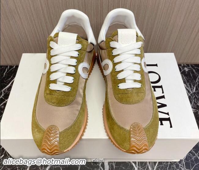 Top Design Loewe Flow Runner Sneakers in Nylon and Suede L81509 Green/White 081509