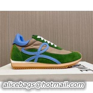 Hot Style Loewe Flow Runner Sneakers in Nylon and Suede L81510 Green/Blue 081510