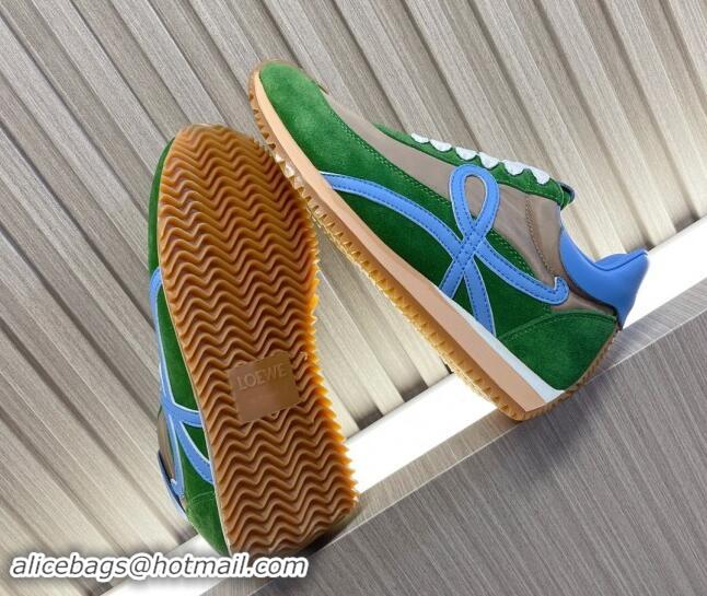 Hot Style Loewe Flow Runner Sneakers in Nylon and Suede L81510 Green/Blue 081510