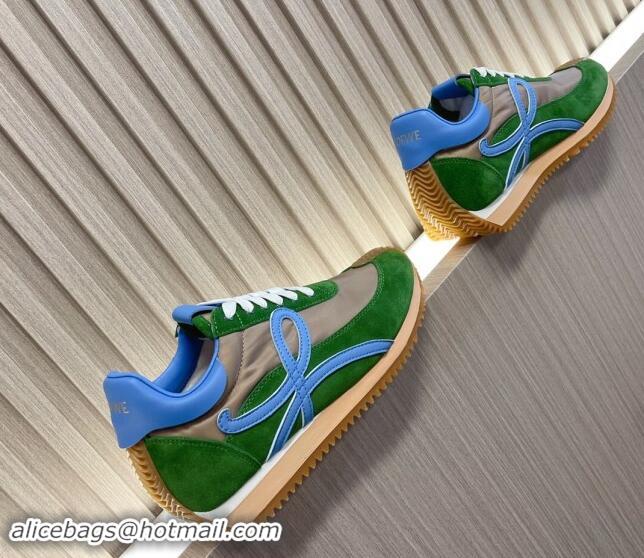 Hot Style Loewe Flow Runner Sneakers in Nylon and Suede L81510 Green/Blue 081510