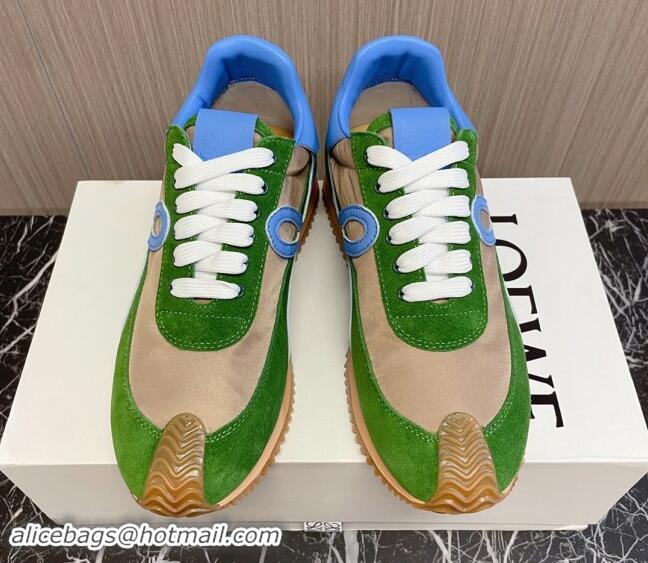 Hot Style Loewe Flow Runner Sneakers in Nylon and Suede L81510 Green/Blue 081510